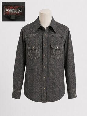 Rock And Roll Cowboy Western Paisley Pearl Snap Shirt Embroidered Medium